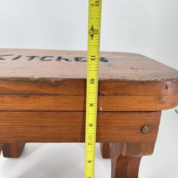 Vintage Solid Wood Stool “Kitchen” Rustic Farmhouse Primitive Decor - Picture 10 of 10